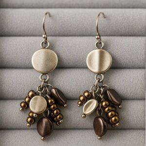 Premier Designs CHESTNUT Taupe Beaded Earrings NWC 2.25" #425